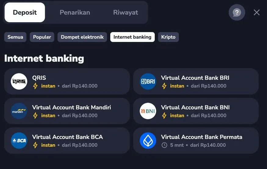 Kasir Stockity — Internet banking / Virtual Account (QRIS, BCA, BRI, BNI, Mandiri, Permata).